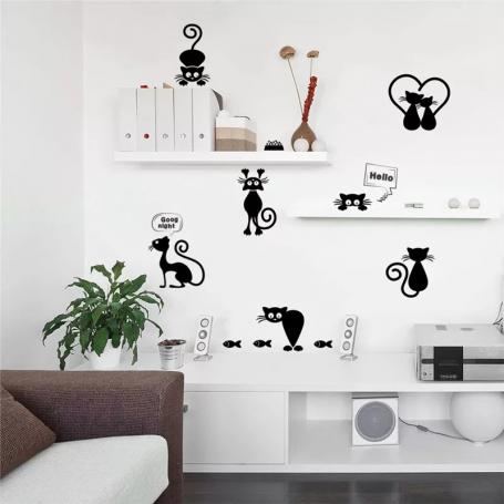 Sticker Tête de Chat avec texte Miaou - Décoration murale chambre