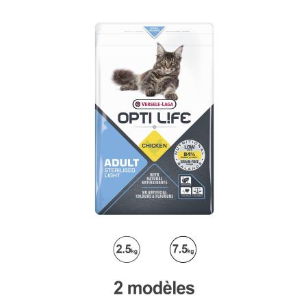 Croquettes Opti Life Chat Adulte Light stérilisé 2,5 kg